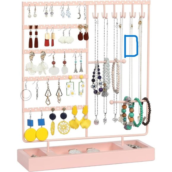 Pinzoveco Earring Organizer, 5 Layer Holder Organizer Rustic  New Earring Holder,Ear Stud Holder with Wooden Tray,Jewelry Organizer Ho…